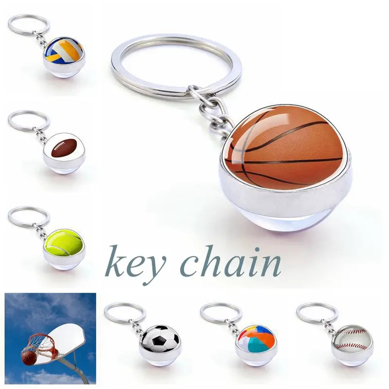 Men'S Volleyball Accessories - Sports Football Glass Ball Pendant Keychain