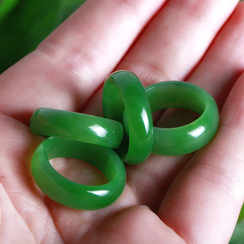 Men Accessories Hand - Natural Green Hetian Jade Ring Chinese