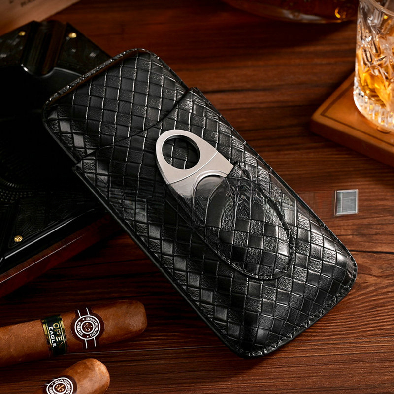3 Pcs Leather Cigar Case Gift  - Cigar Cutter Set review and price