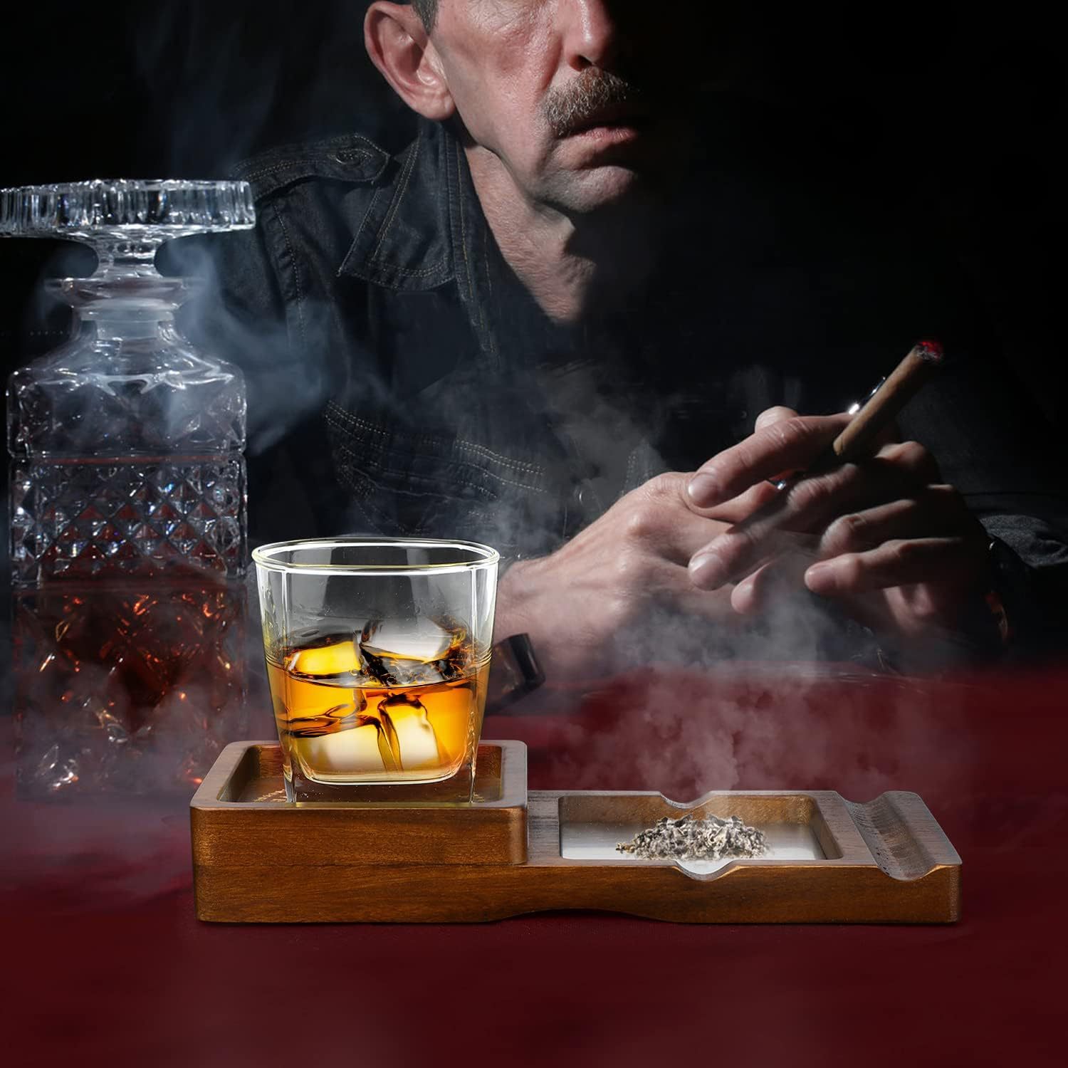 Solid Wood Cigar Ashtray Tray  - Cigar Cutter Set review and price